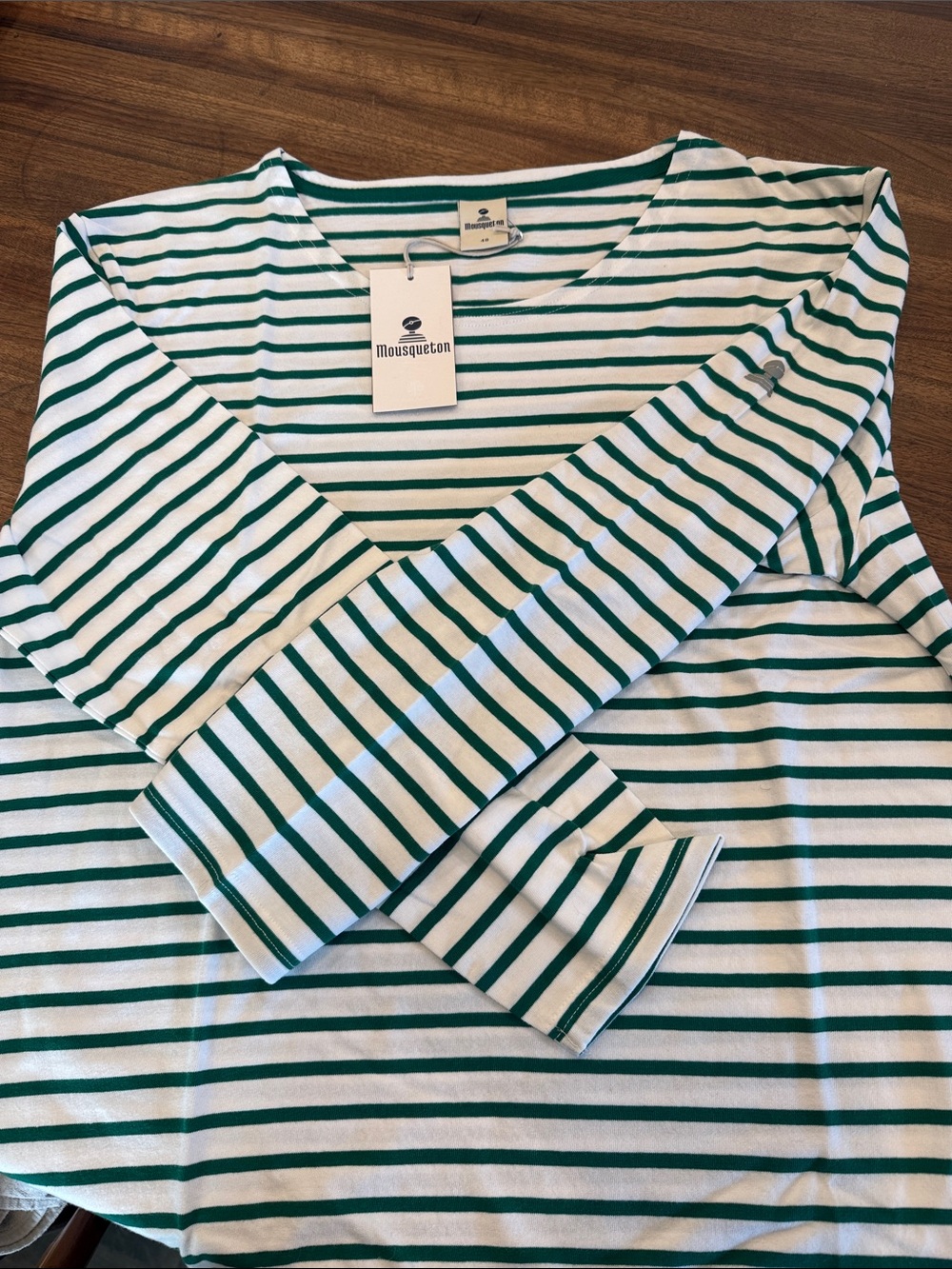 French Green & White Striped Long Sleeve Top